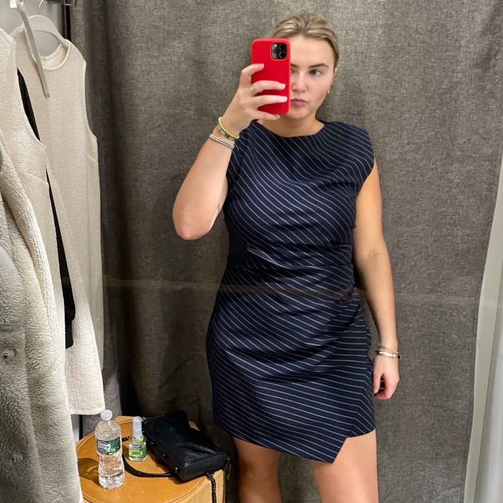 MANGO Navy Striped Dress